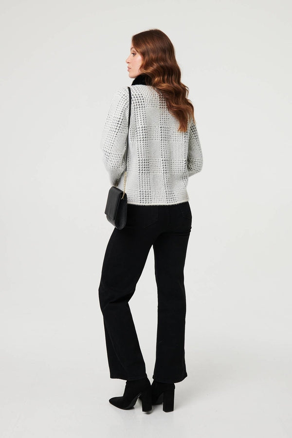 Black | Checked Faux Fur Long Sleeve Jacket
