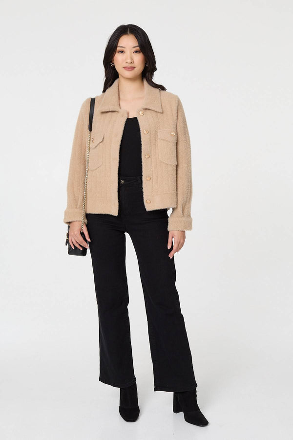 Beige | Textured Button Front Boxy Shacket

