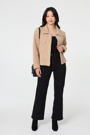 Beige | Textured Button Front Boxy Shacket
