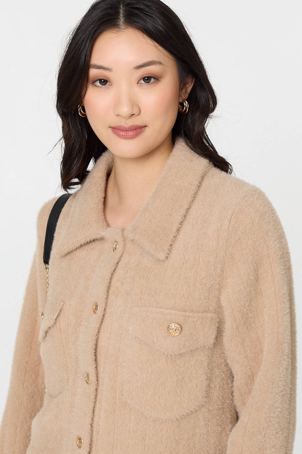 Beige | Textured Button Front Boxy Shacket
