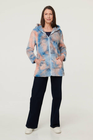 Pink | Tie Dye Print Hooded Teddy Jacket
