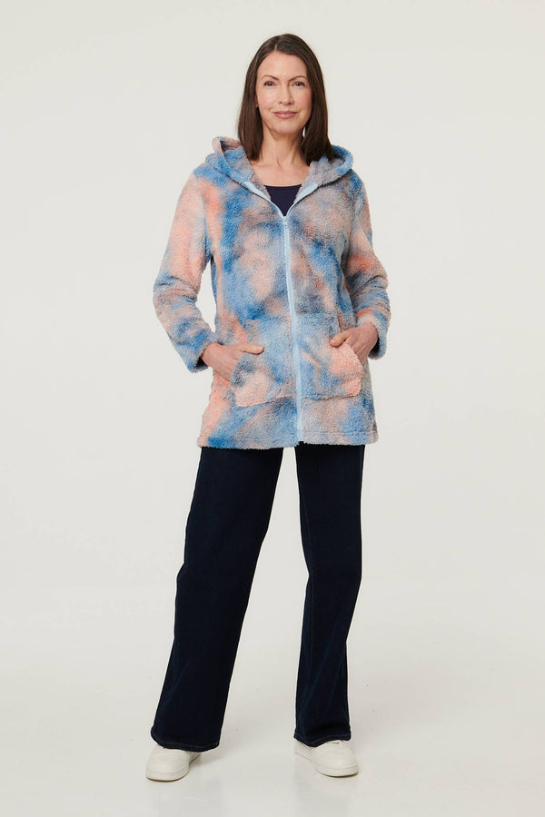 Pink | Tie Dye Print Hooded Teddy Jacket