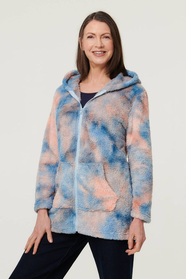 Pink | Tie Dye Print Hooded Teddy Jacket