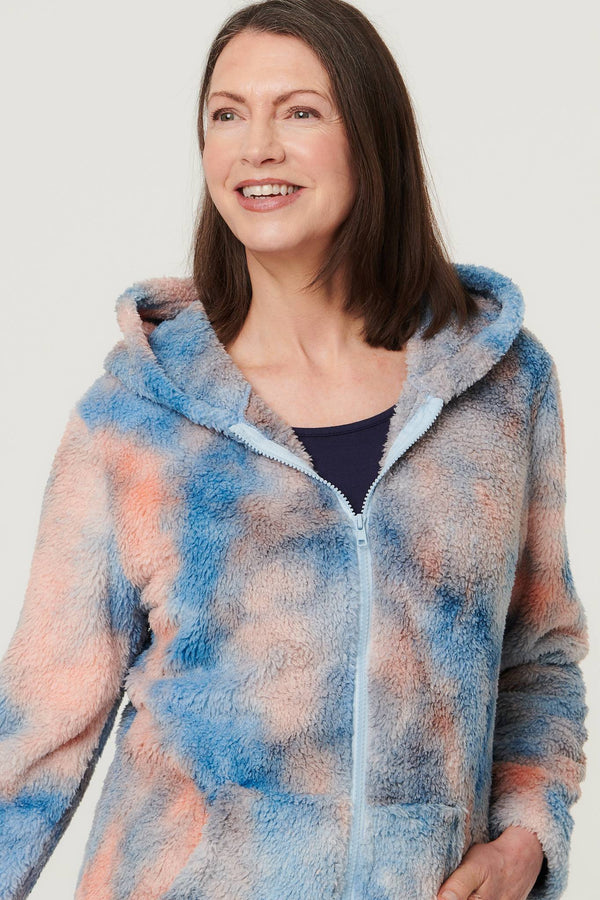 Pink | Tie Dye Print Hooded Teddy Jacket