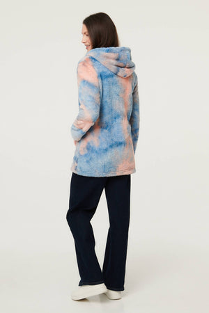Pink | Tie Dye Print Hooded Teddy Jacket