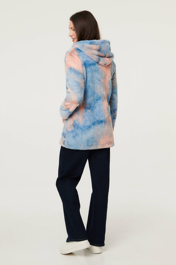 Pink | Tie Dye Print Hooded Teddy Jacket