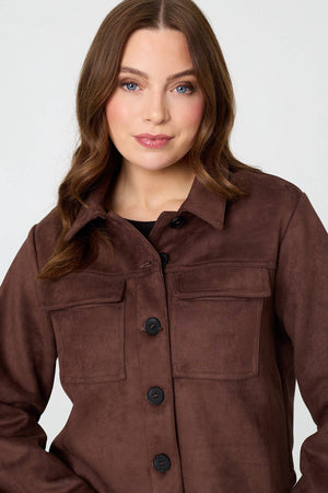 Brown | Faux Suede Cropped Boxy Jacket