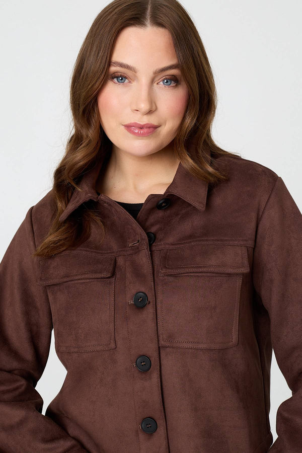 Brown | Faux Suede Cropped Boxy Jacket