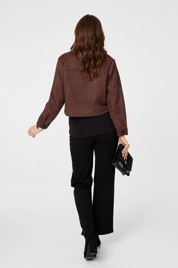 Brown | Faux Suede Cropped Boxy Jacket