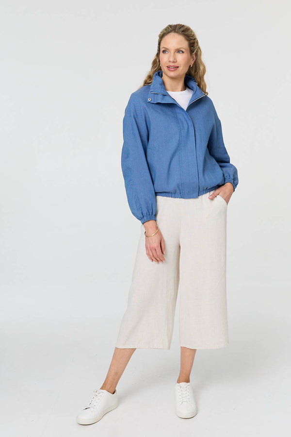 Blue | Relaxed Drawstring High Neck Jacket