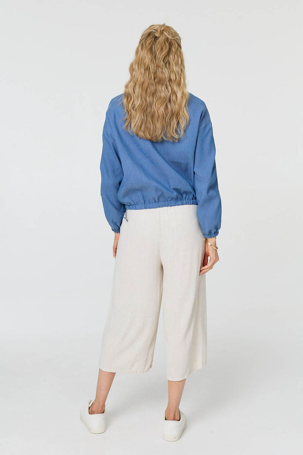 Blue | Relaxed Drawstring High Neck Jacket