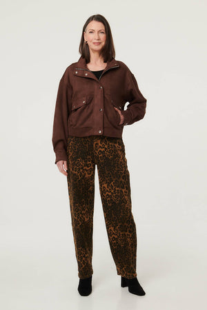 Brown | Faux Suede Pocket Front Relaxed Jacket