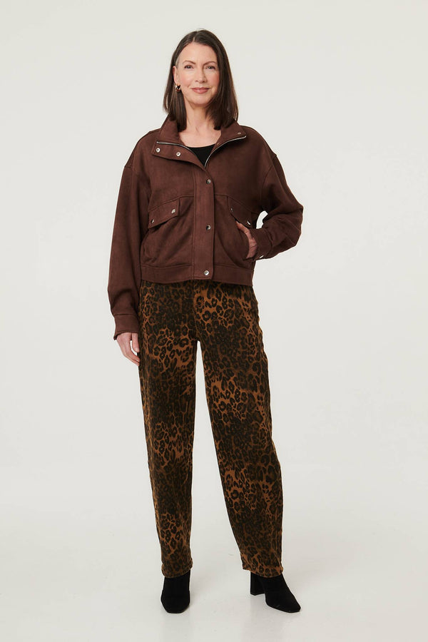 Brown | Faux Suede Pocket Front Relaxed Jacket
