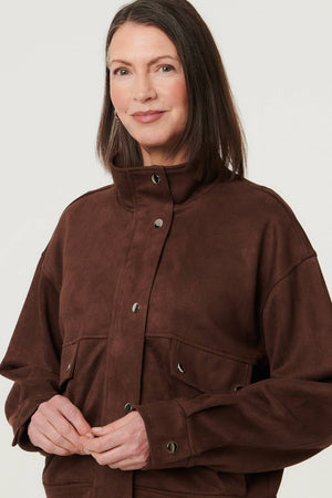 Brown | Faux Suede Pocket Front Relaxed Jacket