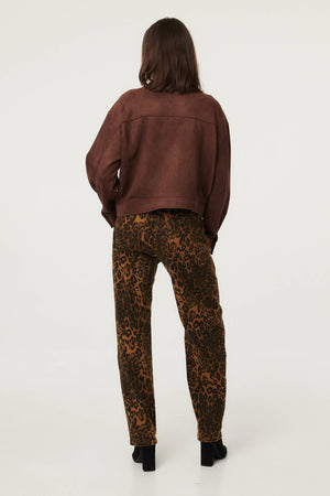 Brown | Faux Suede Pocket Front Relaxed Jacket