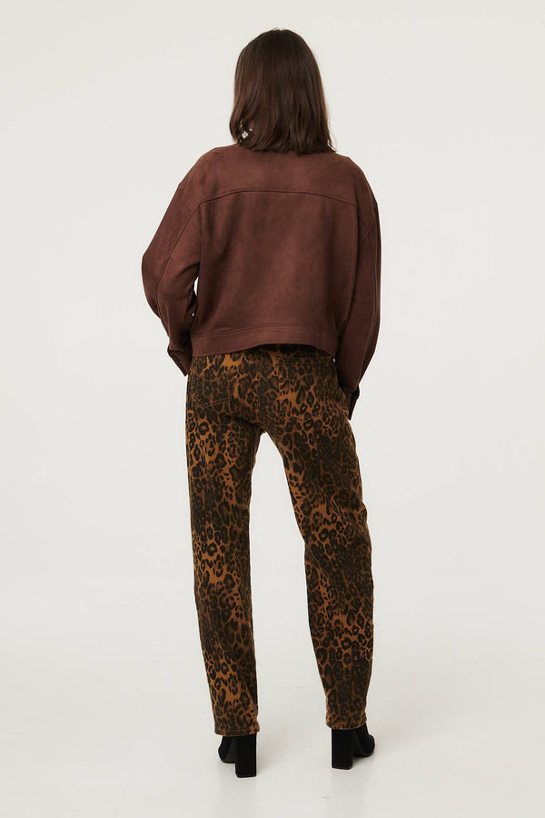 Brown | Faux Suede Pocket Front Relaxed Jacket