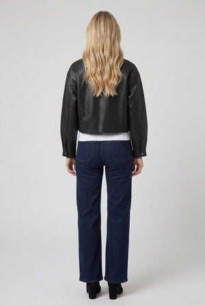 Black | Faux Leather High Neck Cropped Jacket