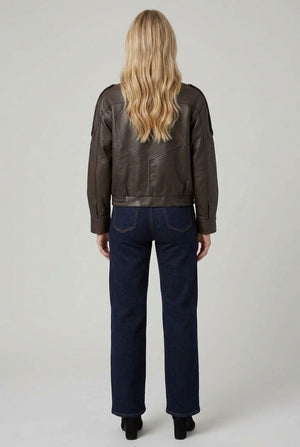Black | Faux Leather Asymmetric High Neck Jacket