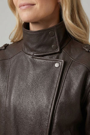 Black | Faux Leather Asymmetric High Neck Jacket