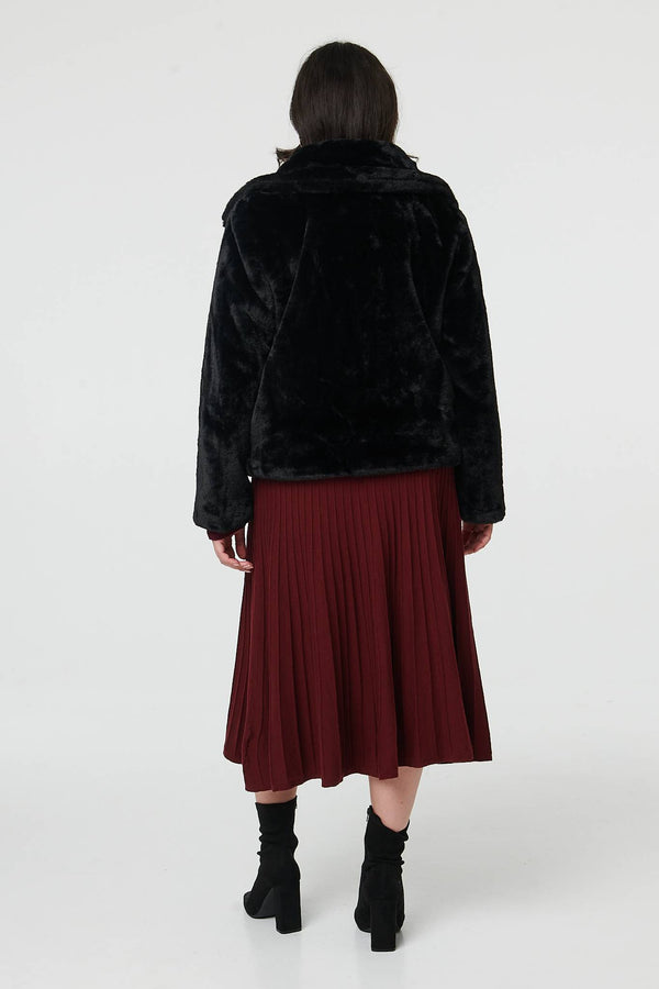 Black | Curve Faux Fur Zip Detail Cropped Jacket