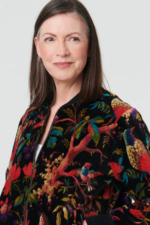 Black | Tropical Print Relaxed Zip Front Jacket