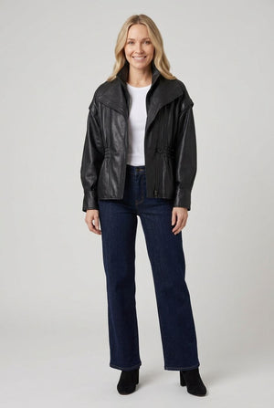 Black | Faux Leather Layered High Neck Jacket