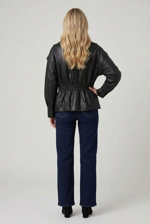 Black | Faux Leather Layered High Neck Jacket