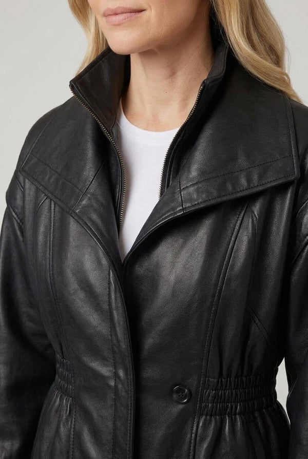 Black | Faux Leather Layered High Neck Jacket