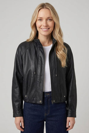 Black | Faux Leather High Neck Boxy Jacket