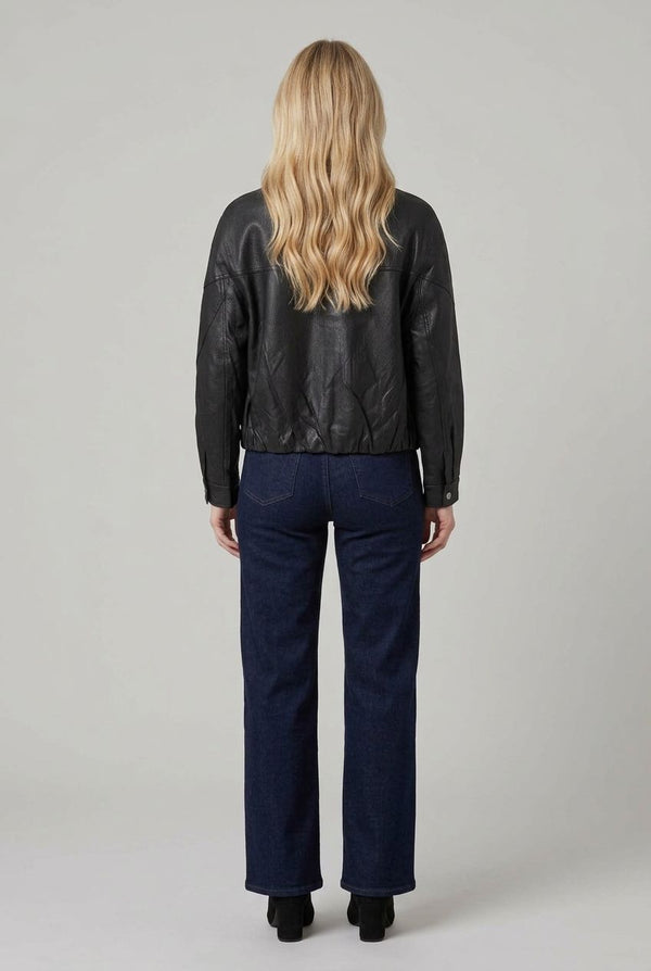 Black | Faux Leather High Neck Boxy Jacket