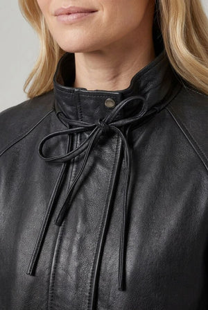 Black | Faux Leather High Neck Boxy Jacket