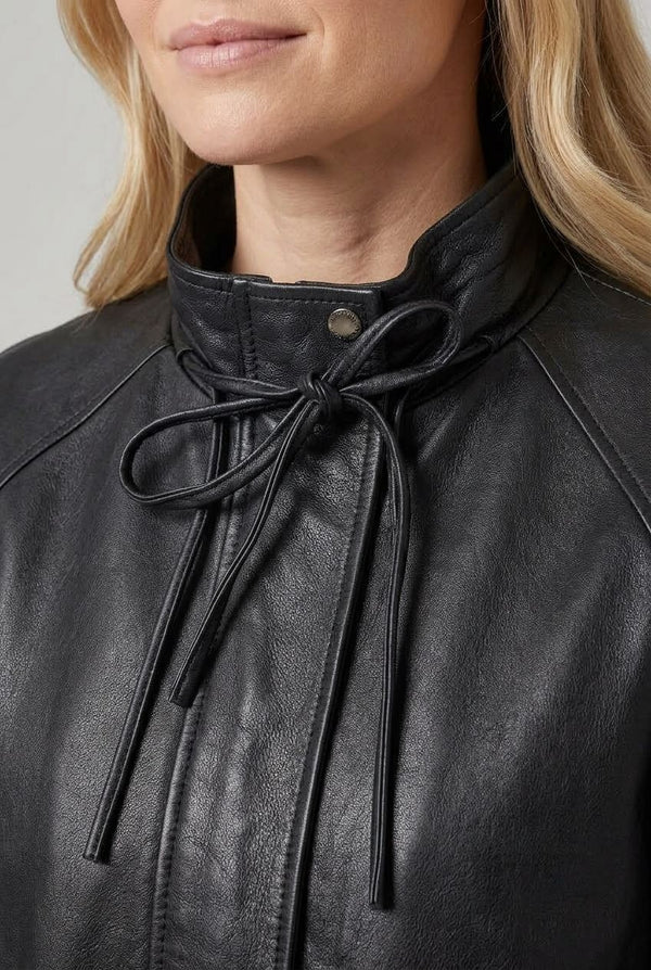 Black | Faux Leather High Neck Boxy Jacket