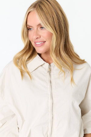 Beige | Zip Front 3/4 Sleeve Cropped Jacket