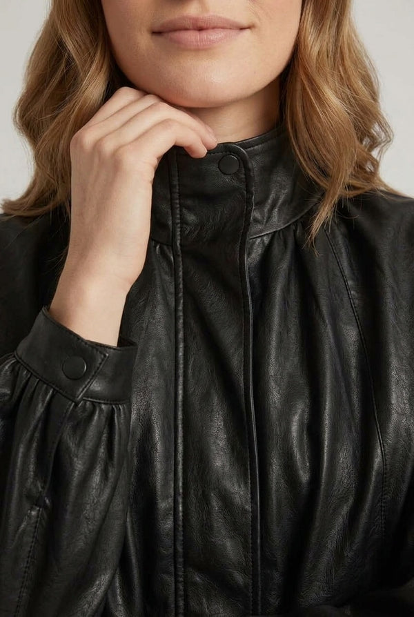 Black | Faux Leather Relaxed High Neck Jacket