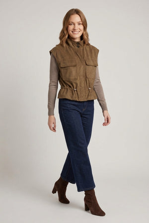 Khaki | Faux Suede Sleeveless High Neck Gilet