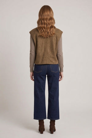 Khaki | Faux Suede Sleeveless High Neck Gilet