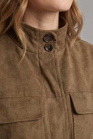 Khaki | Faux Suede Sleeveless High Neck Gilet