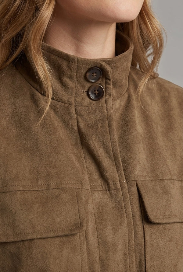Khaki | Faux Suede Sleeveless High Neck Gilet