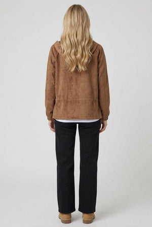 Brown | Faux Suede High Neck Drawstring Jacket