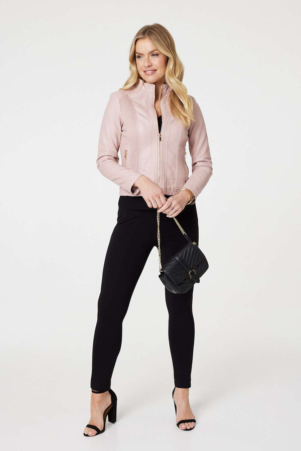 Pink | Zip Front Faux Leather Jacket