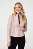 Pink | Zip Front Faux Leather Jacket : Model is 5'10