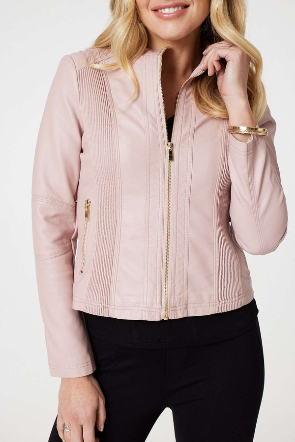 Pink | Zip Front Faux Leather Jacket