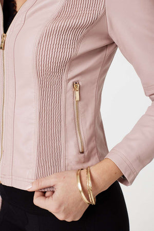 Pink | Zip Front Faux Leather Jacket
