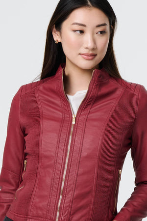 Red | Zip Front Faux Leather Jacket
