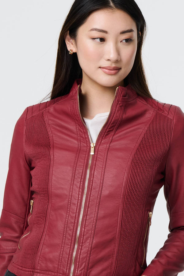 Red | Zip Front Faux Leather Jacket