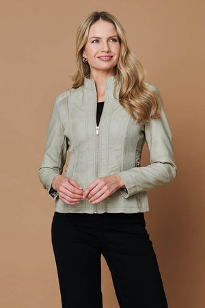 Stone | Zip Front Faux Leather Jacket