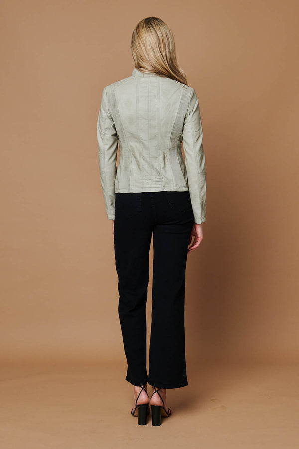 Stone | Zip Front Faux Leather Jacket