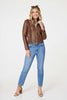Tan | Zip Front Faux Leather Jacket