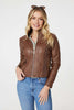 Tan | Zip Front Faux Leather Jacket