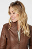 Tan | Zip Front Faux Leather Jacket